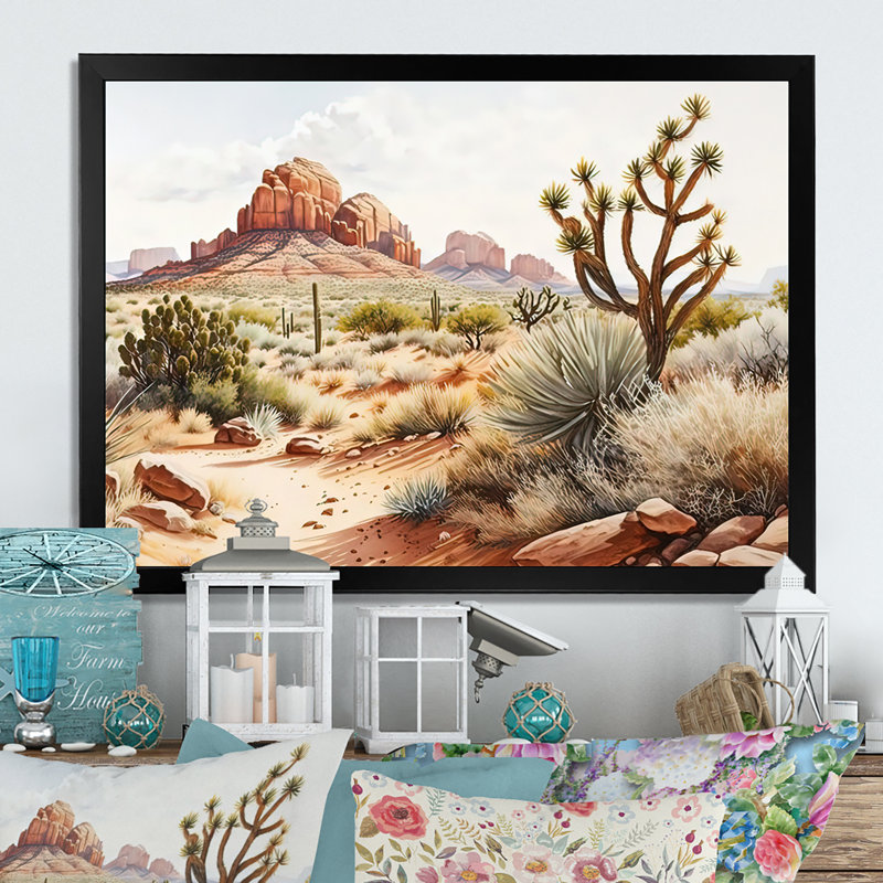 Arizona Desert Scenery V - Impression sur toile, H 16 po x l 32 po x P 1 po, Impression noire sur toile encadrée