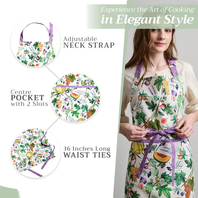 Maison d' Hermine Apron for women with Pocket 100% Cotton 27.50"x31.50" 1 Piece Adjustable Neck Strap & long ties Apron Men, Chef, Wedding, Cooking, Gardening, Server Spring/Summer (Cavaillon)