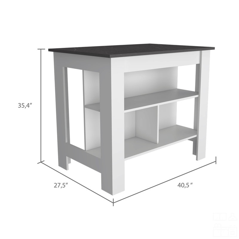 Îlot de cuisine à 3 tablettes, Blanc