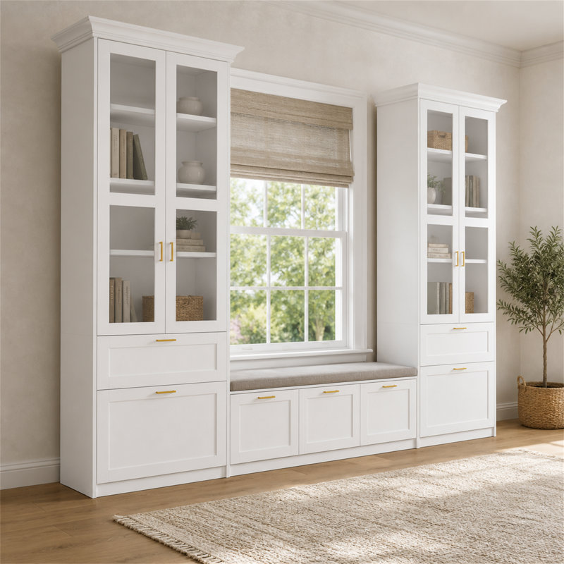 Armoire de rangement l 122 "x H 97" avec banc rembourré pour fenêtre