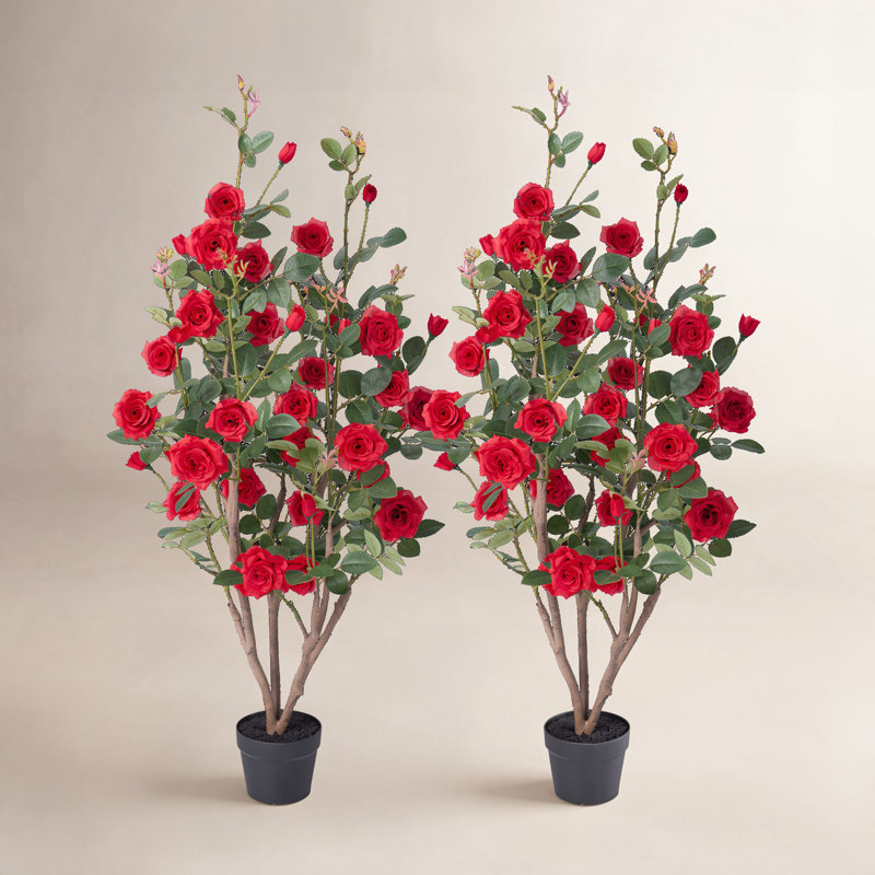 Rosier artificiel en pot de qualité supérieure Ashwell, Rouge, 48 po x 28 po