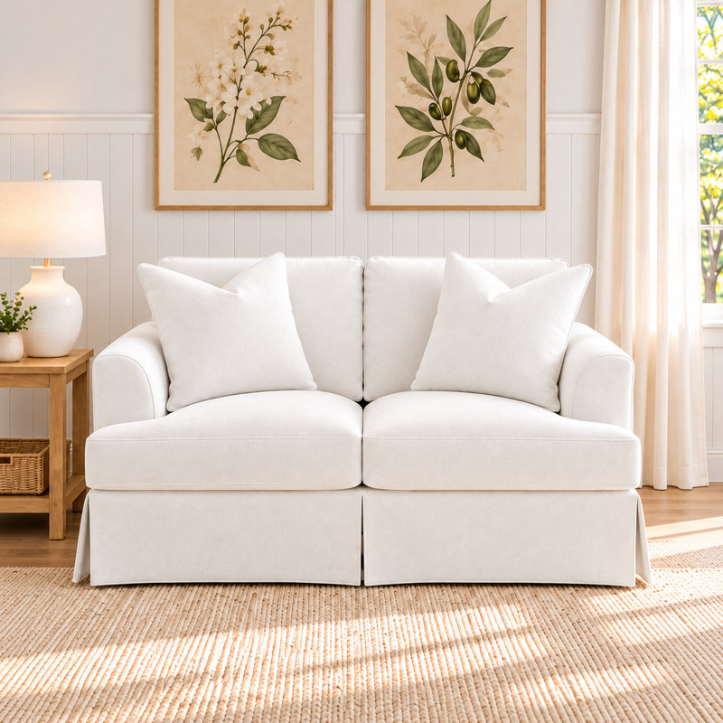 Lucia 65.5" Recessed Arm Slipcovered Loveseat, Bayou Stone Canvas