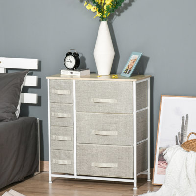 Unité de rangement à 7 tiroirs avec tiroirs, bacs en tissu avec structure en métal pour la chambre à coucher, placards, gris clair