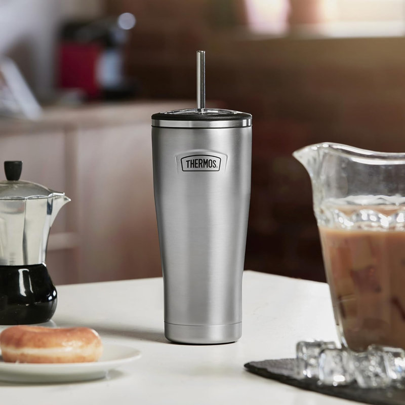  Icon Series Stainless Steel Travel Mug 710ml with Straw - White, Silver