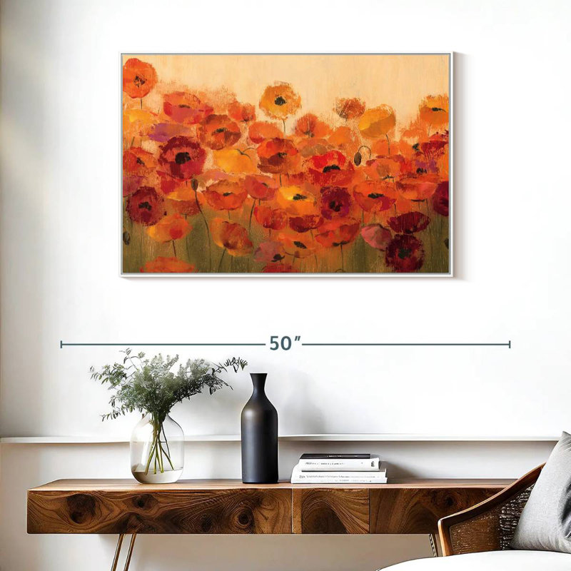 Coquelicots d'été, Cadre flottant blanc, 31 po x 21 po
