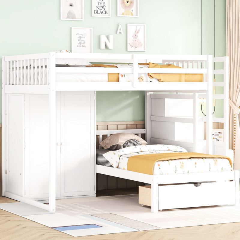 Lit superposé avec garde-robe et tiroirs - Créez un espace de vie blanc avec des espaces de rangement efficaces pour les pièces bien rangées