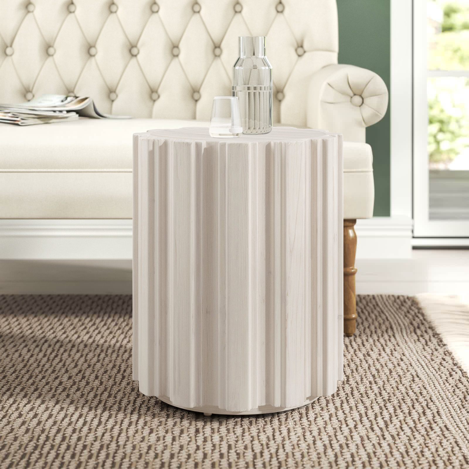 Carley 17" Pine End Table, White Wash