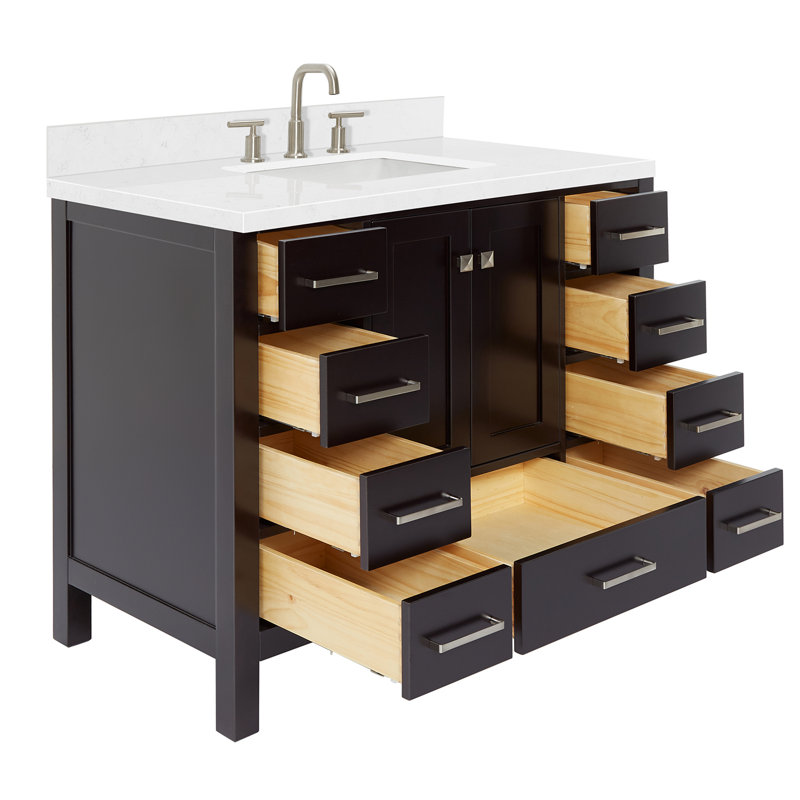  Meuble-lavabo simple 42,25 po avec comptoir en quartz, Espresso / nickel brossé