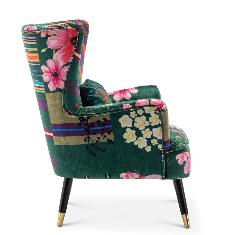Upholstered Accent Chair with Footstool, Green