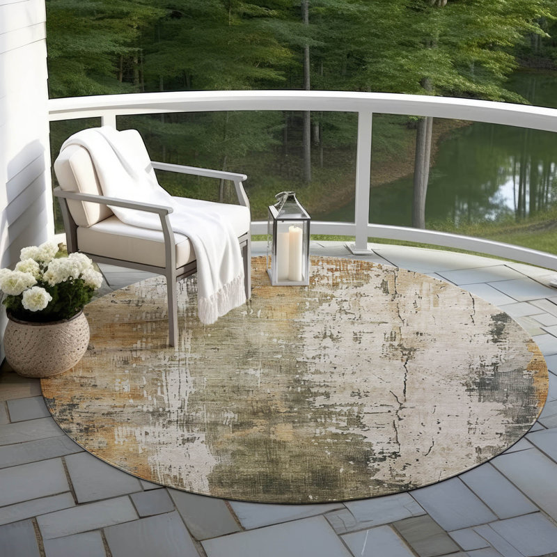 Tapis intérieur / extérieur lavable olive Fyerra - LOOMlan, 8 pi x 8 pi
