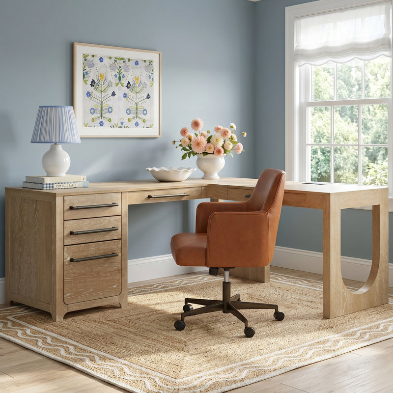 Fitzgerald L-Shaped Computer Desk with Built-In Electrical Outlet