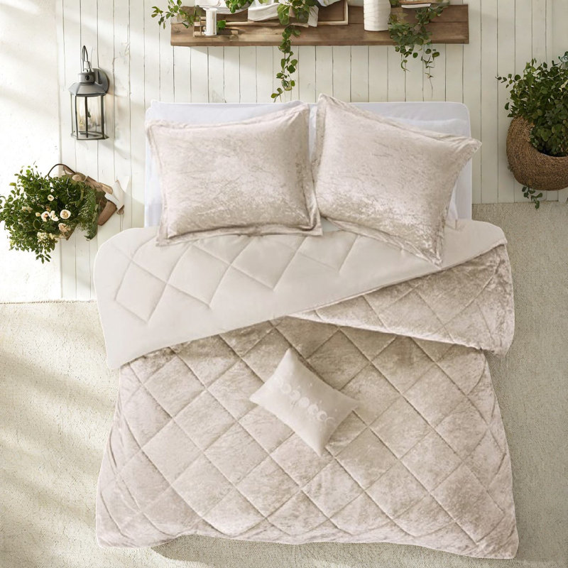 Ensembles de literie en velours luxueux, polyester champagne, confort moderne avec coussin