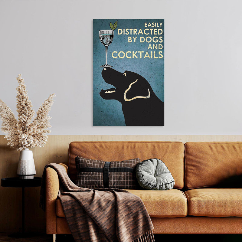 «Easily Distract By Dogs And Cocktail Dogs Lover», impression sur toile tendue, H 14 po x l 11 po x P 1,25 po