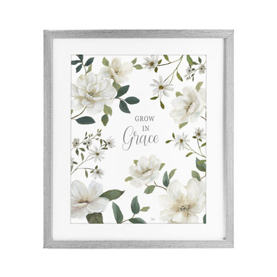 Floral Grow In Grace, reproduction encadrée sous verre, design par Nan