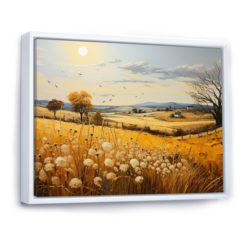 Countryside Rustling Wheat Field IV - Landscapes Canvas Wall Art, Cadre flottant blanc, H 16 po x l 32 po x P 1 po
