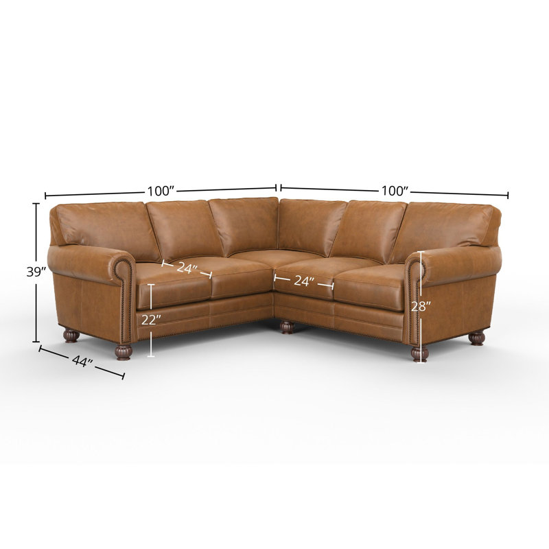 Upholstered L-Shaped Sectional Symmetrical, Steeplechase Saddle  Genuine Leather