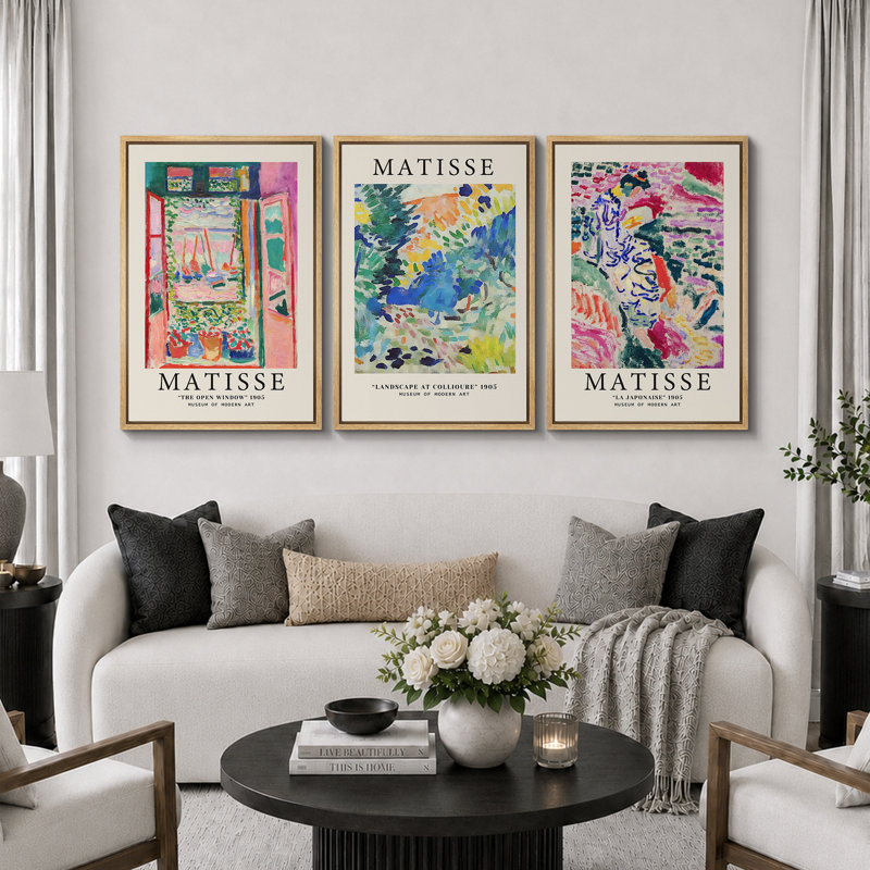 Classical Artwork "Vibrant coloré, décoration murale Henri Matisse, images murales de paysage abstrait moderne, grande impression sur toile encadrée, ensemble de 3 pièces" 16 "x 24" x 3 pièces, 24 "x 36" x 3 pièces