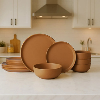 12-piece Stoneware Dinnerware Set, Service For 4 With Plates & Bowls, Dishwasher & Microwave Safe Stackable Dishes, Non-toxic Matte Glaze Kitchenware