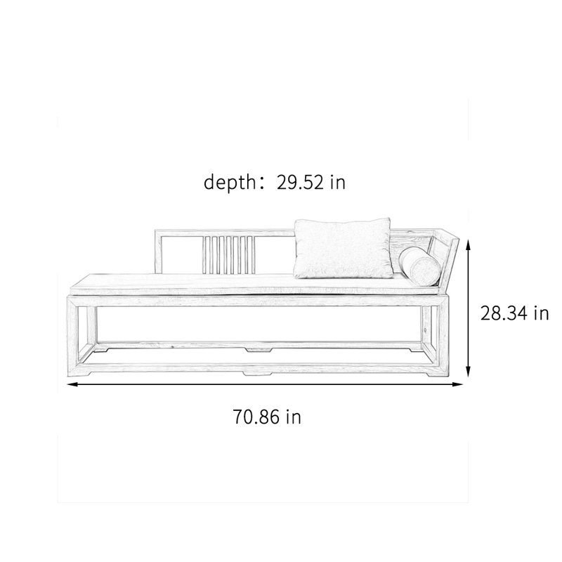 Méridienne simple en bois massif, Orienté à droite
