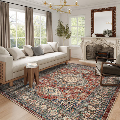 Persian Seal Plush Area Rug – Timeless Textured Accent with Non-Slip Base