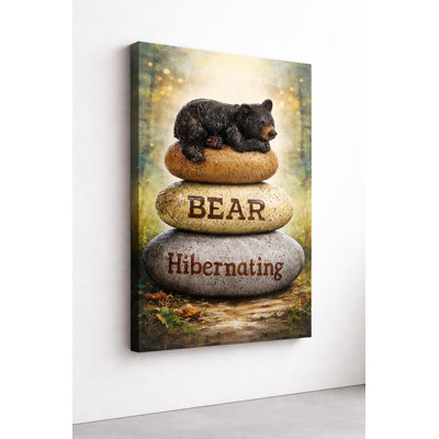 Ours, hibernation, art sur toile de style animalier rustique, décoration de chambre de bébé, impression sur toile 16 x 24 pouces - prête à être accrochée