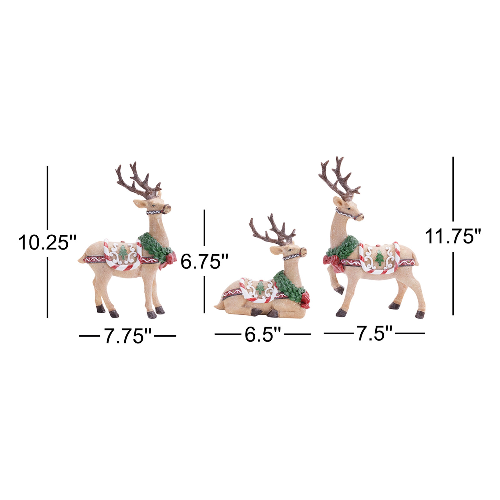 Glittered Holiday Deer Figurine (Set of 3)
