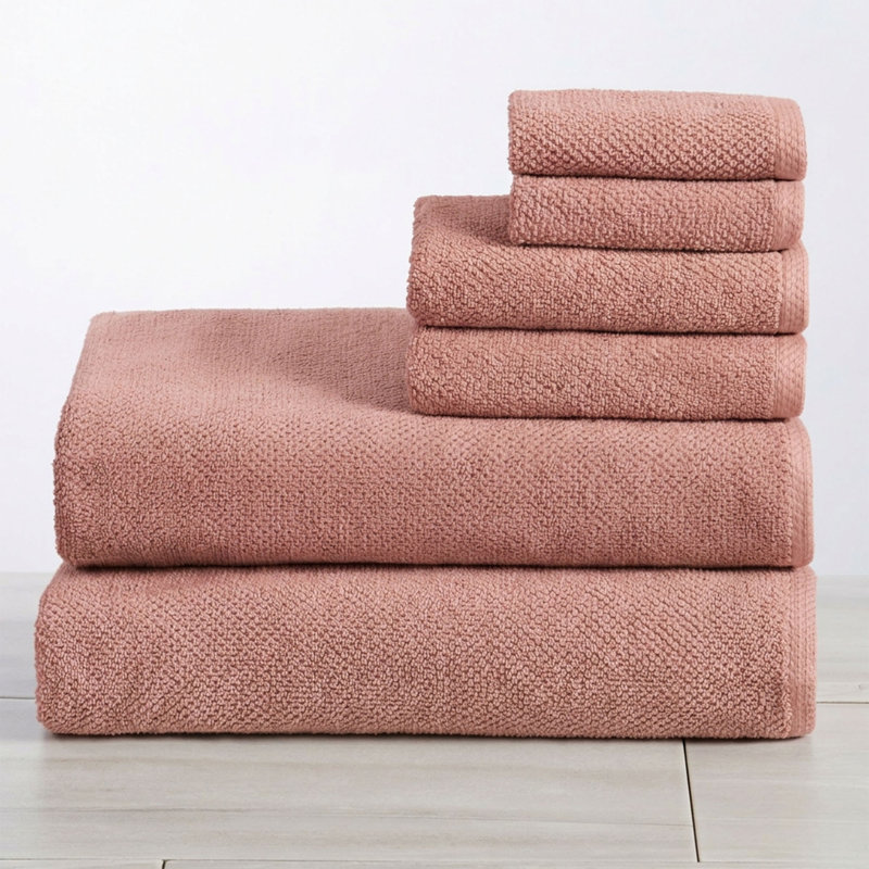 100% Cotton Textured Bath Sheet, Desert Rose, 6 Piece Set W/ Bath Sheets