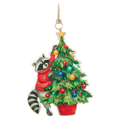 Raccoon & Christmas Tree Ornament