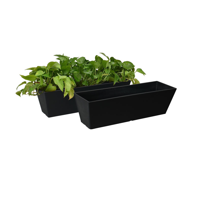 Acerra Black Rectangular Resin Outdoor Window Box Planters, Set of 2