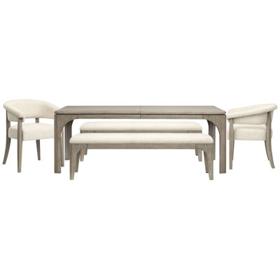 Table de salle à manger extensible rectangulaire avec 2 bancs et 2 chaises