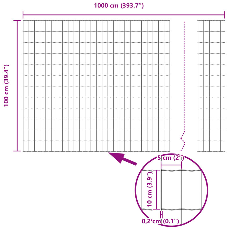 Steel Border Fencing, 100 x 1000 x 0.2 cm