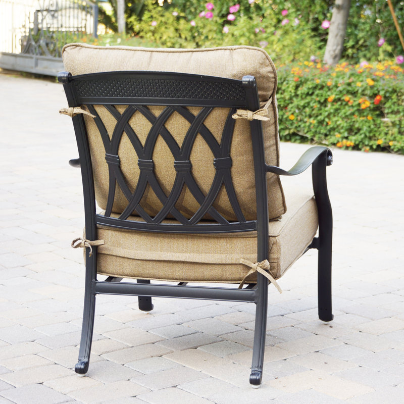 Lashone 5-Piece Cast Aluminum Patio Conversation Set, 24'' Round Ice Bucket End Table & Cushions