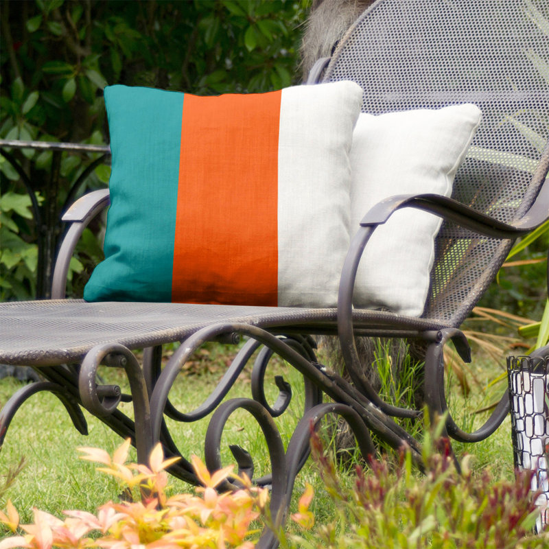 Coussin décoratif d'intérieur/d'extérieur, 16 po x 1 po, Turquoise / orange / blanc