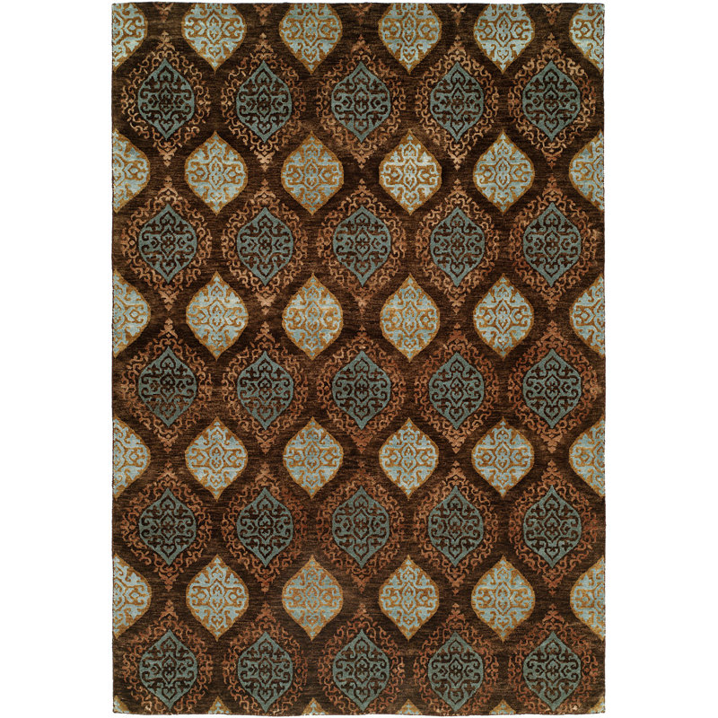 Wool Damask Area Rug, Rectangle 4' x 6'