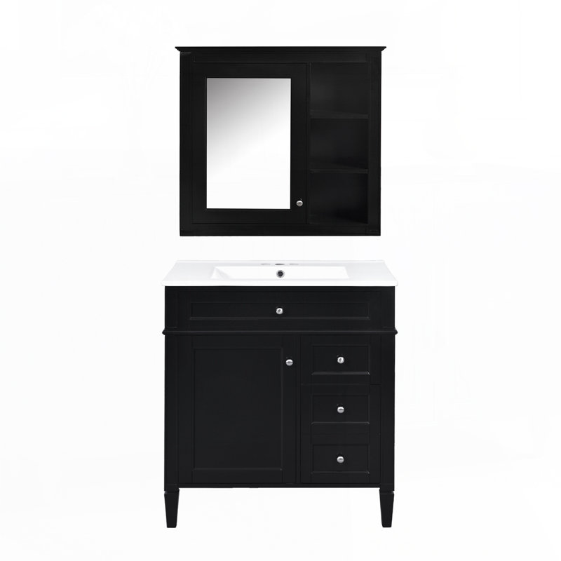 Meuble-lavabo de 30 po avec lavabo supérieur, Noir, noir, noir, noir