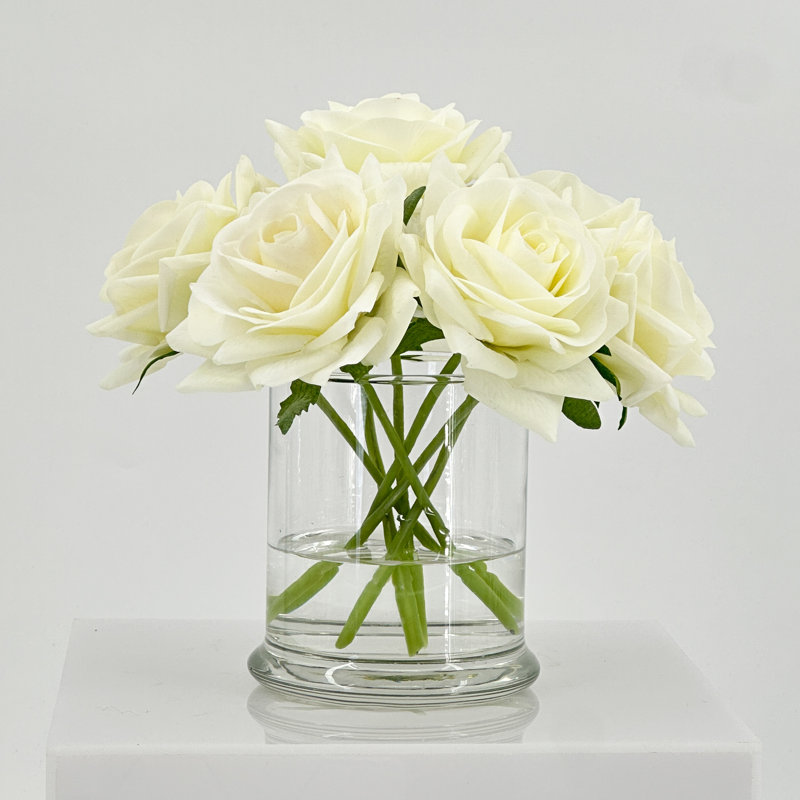Small Real-Touch Rose Flower Centerpiece Unique Cozy Flower Arrangement, Ivory