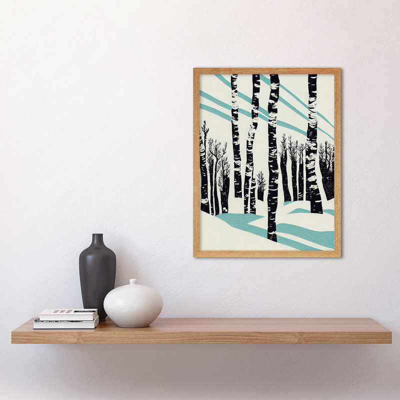 Modern Birch Tree Forest Winter Stencil - Rectangle Print, 43cm H x 33cm W, Light Brown Framed Paper