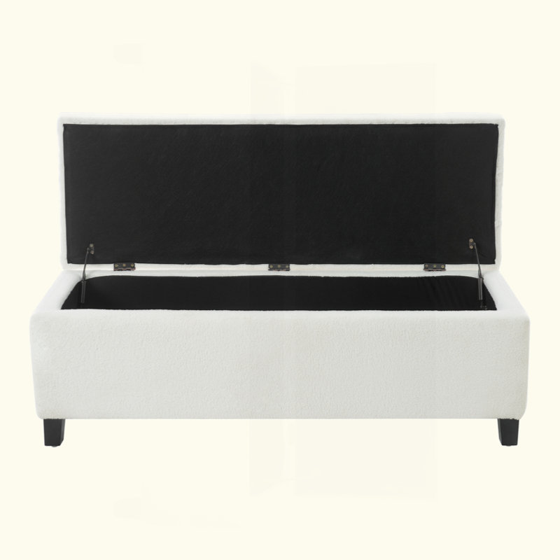 Banc repose-pieds avec rangement, pieds en bois d'hévéa, capacité de 300 lb, Blanc