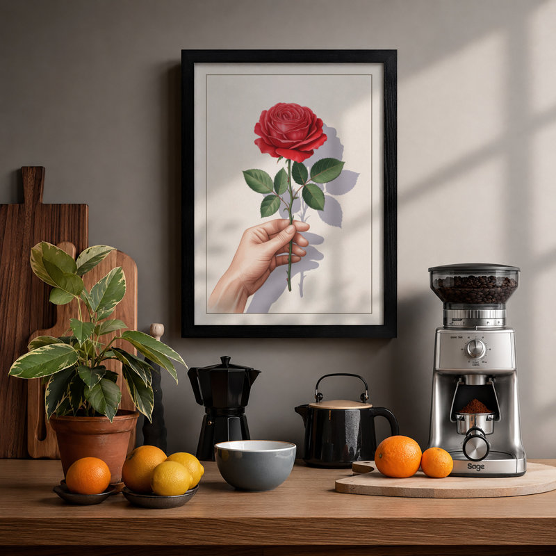 Rose In Open Hand Botanical - Print, A1 - 84.1 x 59.4 cm, Black