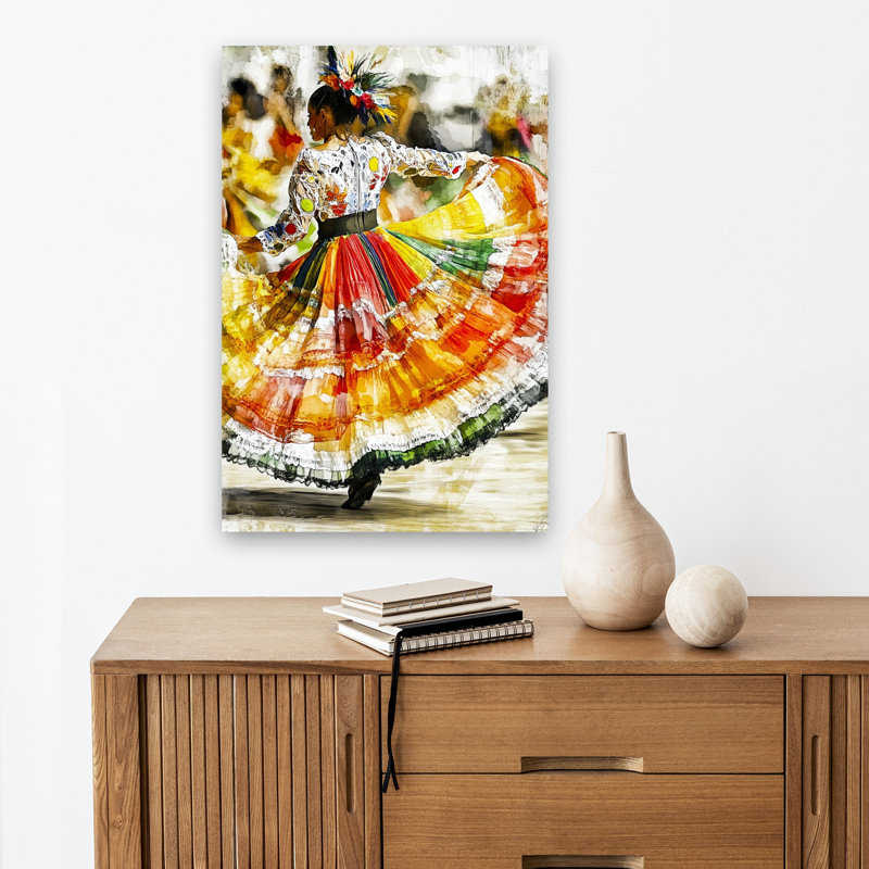 Joyeuse danse mexicaine colorée et vibrante, art mural traditionnel, H 18 po x l 12 po