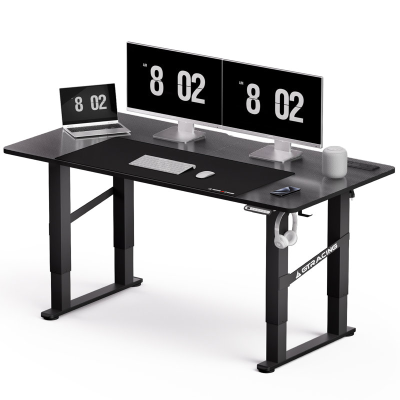4 Legs Standing Desk With Dual Motor, 55 X 28 Inch Adjustable Height Desk With Power Outlets & LED Lights, Home Office Computer Workstation Sit Stand Up Desk With 3 Memory Preset