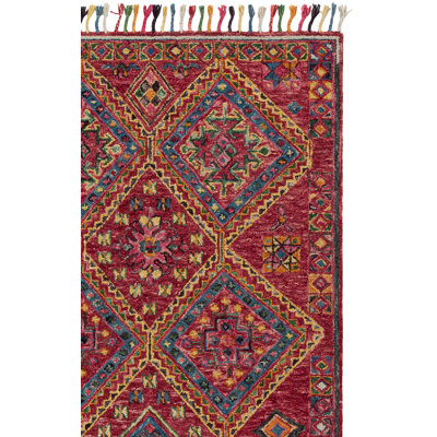 Tapis oriental en laine / coton touffeté à la main en rose / turquoise / brun / jaune