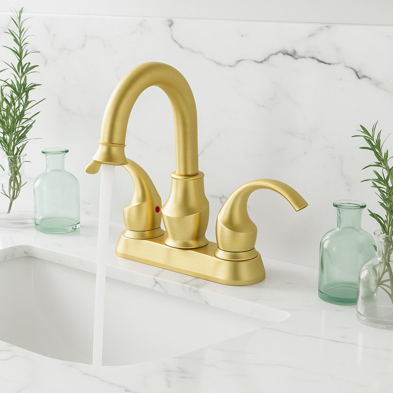4-Inch Centerset Double Handle Bathroom Faucet with Drain Assembly, Brushed Gold