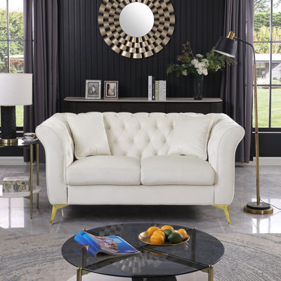 Geneveve 64.2" Velvet Rolled Arm Chesterfield Loveseat