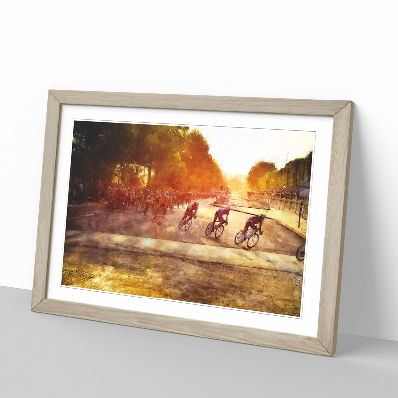 Tour de France Cycling - Picture Frame Graphic Art, 36cm H x 48cm W x 2cm D, Oak