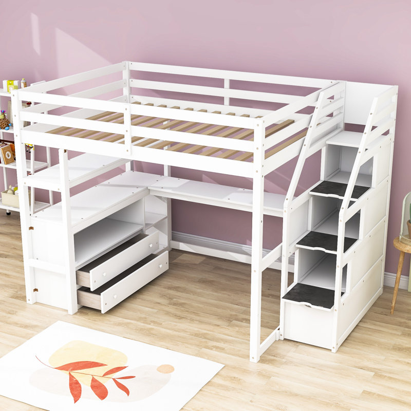 Lit mezzanine 2 tiroirs avec bureau intégré Casner par Harriet Bee, Complète, Blanc