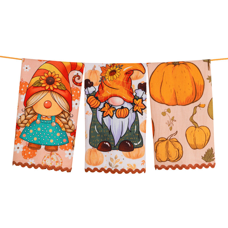 The Autumn Harvest Gnome Artisan Kitchen Tea Towel Set of 3