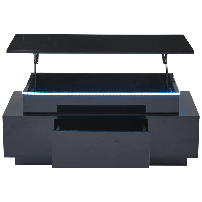 Lift Top Frame Coffee Table with Storage, 40cm H x 96cm L x 50cm W, Black