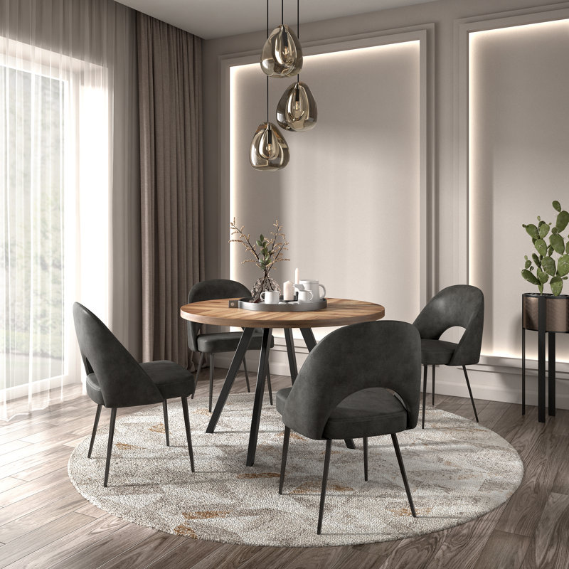 Ensemble de table de salle à manger et de chaises rembourrées 45 po Aurthur, Gris foncé
