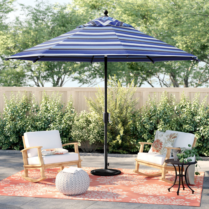 Parasol incliné à bouton-poussoir 11 'Laonceston, Noir, Rayures cobalt Milano